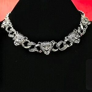 NWOT. Goth Punk Chunky Leopard Cheetah Head Curb Chain Choker Necklace